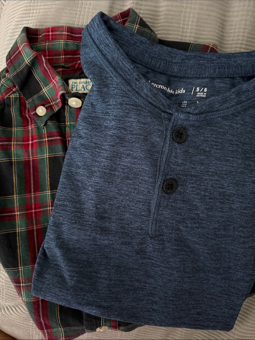 abercrombie kids Navy Henley Shirt with Plaid Button-Down